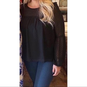 Bobeau Black Chiffon Long Sleeve Top